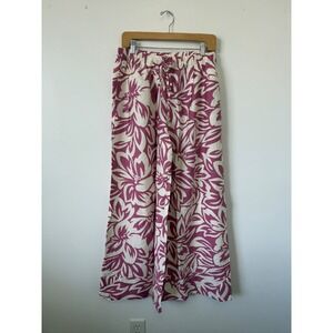 G & D Women's Wide-Leg Floral Pants – Pink & White – Size XL